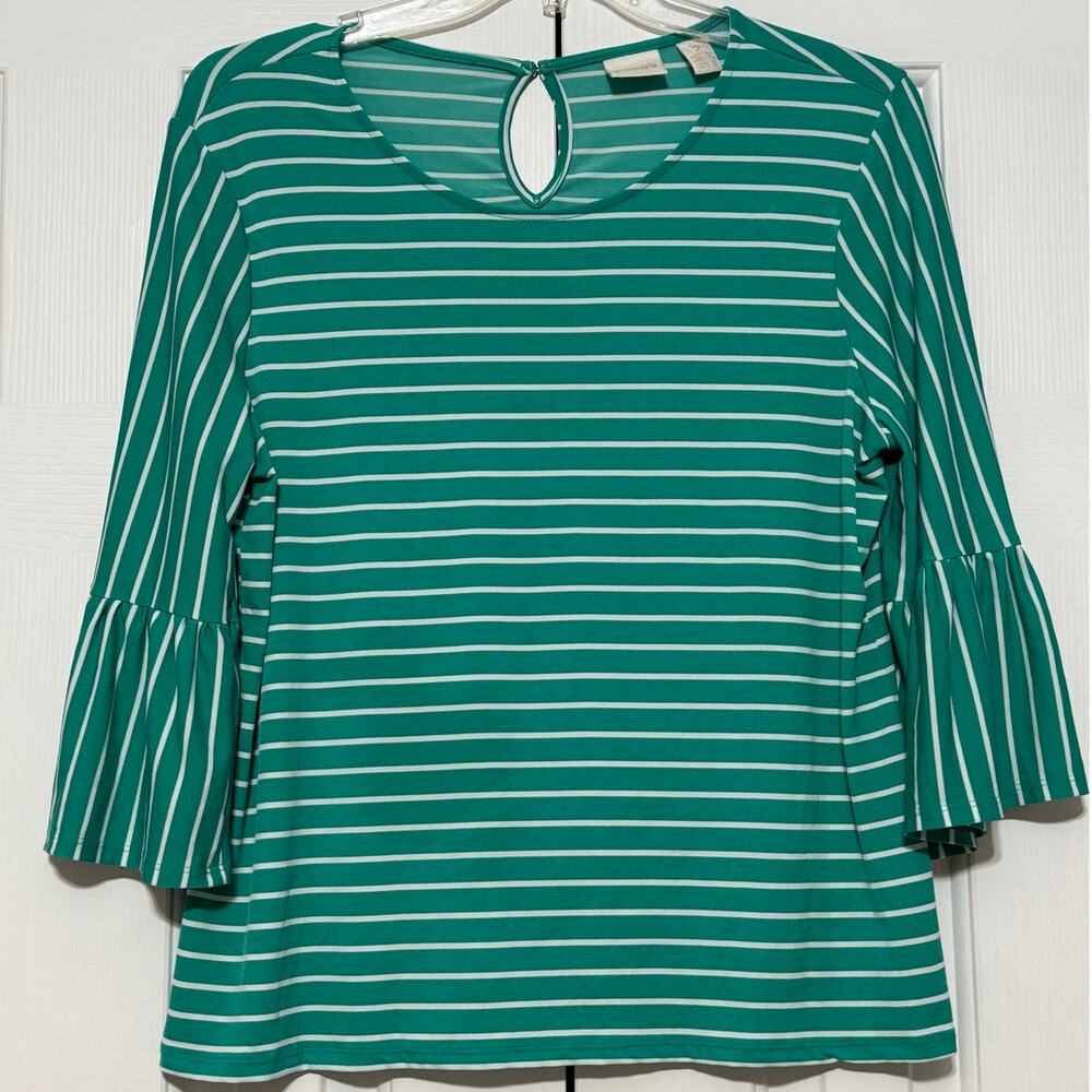 Chico's Turquois& White Stripe Blouse/Tunic, Size 2 (Large)